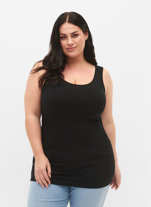 Zizzi Solide kleur basis top in katoen, Black, Model image number 0