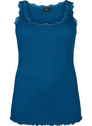 Zizzi Top with lace trim, Blue Opal, Packshot image number 0