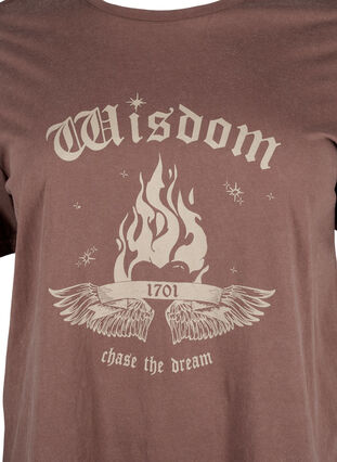 Zizzi T-shirt van biologisch katoen met print, Brown Wash W. Wisdom, Packshot image number 2