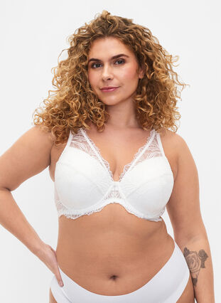 Zizzi Gevoerde kanten beha met beugel, Bright White, Model image number 0