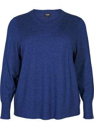 Zizzi FLASH - Gebreide blouse met ronde hals, Estate Blue Mel., Packshot image number 0