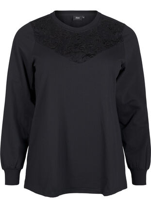 Zizzi Sweatshirt met kanten details, Black, Packshot image number 0