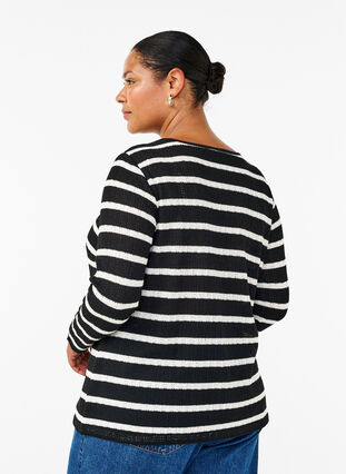 Zizzi Blouse met strepen en lange mouwen, Black Sand Stripe, Model image number 1