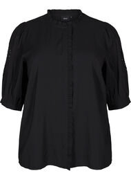 Overhemdblouse met ruches en broderie anglaise, Black