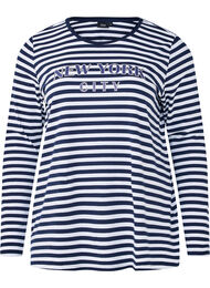 Gestreepte blouse met motief, White w.Navy Stripe