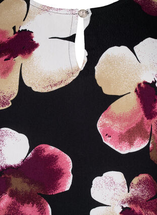 Zizzi Viscose blouse met print en smok, Black Pink FlowerAOP, Packshot image number 2