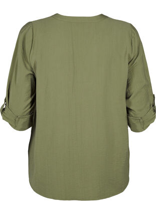 Zizzi Viscose overhemd blouse met driekwart mouwen., Winter Moss, Packshot image number 1