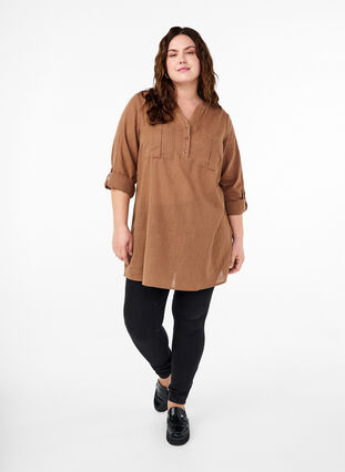 Zizzi Katoenen tuniek met 3/4 mouwen, Coca Mocha, Model image number 2