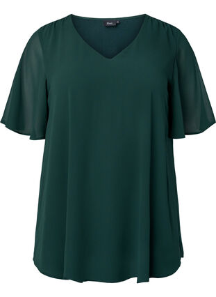 Zizzi V-hals blouse met korte mouw, Scarab, Packshot image number 0