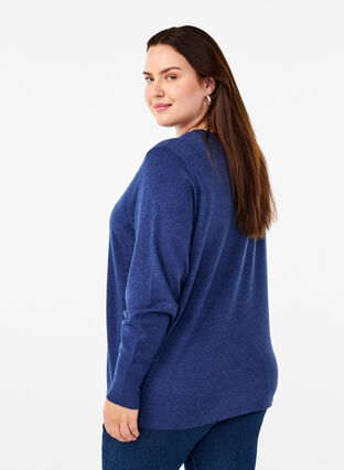 Zizzi FLASH - Gebreide blouse met ronde hals, Estate Blue Mel., Model image number 1