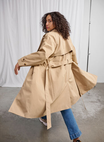 Zizzi Klassieke lange trenchcoat met riem, Chinchilla, Image image number 0