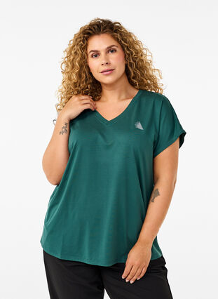 Zizzi T-shirt met V-hals, Bistro Green, Model image number 0