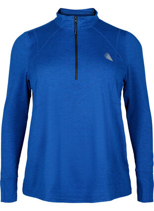 Zizzi Sport shirt met rits, S. Blue / Black Mel., Packshot image number 0