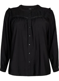 Overhemdblouse met ruches en plooien, Black