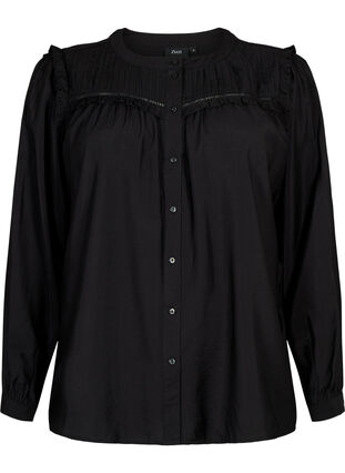 Zizzi Overhemdblouse met ruches en plooien, Black, Packshot image number 0