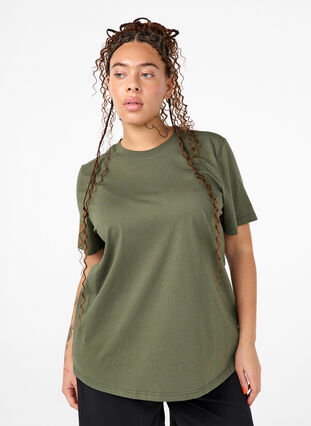 Zizzi Basic katoenen T-shirt met ronde hals, Thyme, Model image number 0