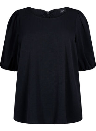 Zizzi Blouse met korte mouwen en een strik op de rug, Black, Packshot image number 0