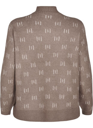 Zizzi Gebreide blouse met hoge hals en patroon, Walnut Mel. Comb, Packshot image number 1