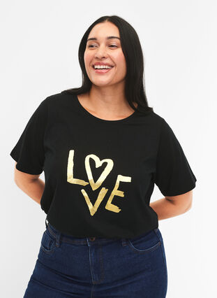 Zizzi FLASH - T-shirt met motief, Black Heart, Model image number 0