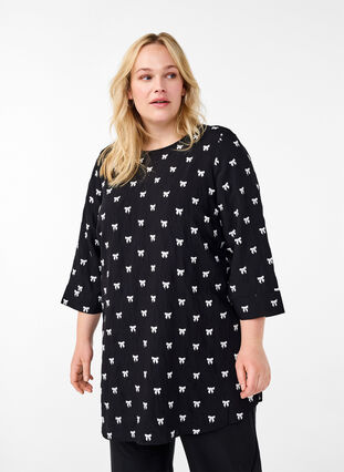 Zizzi Tuniek met strikjes en 3/4 mouwen, Black White Bow, Model image number 0