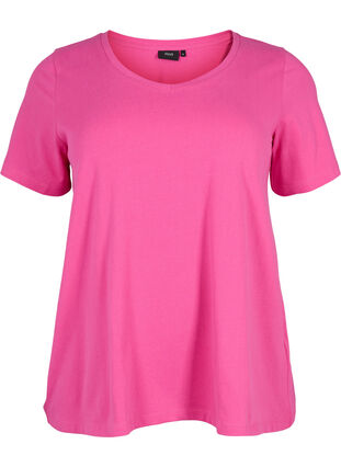 Zizzi Effen basic T-shirt van katoen, Raspberry Rose, Packshot image number 0