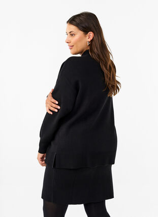 Zizzi Gebreide blouse in effen kleur, Black, Model image number 1