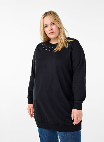 Zizzi Tuniek van sweatstof met metalen details, Black, Model image number 0