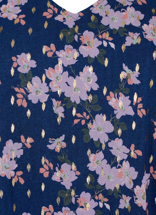 Zizzi Bloemenblouse met lange mouwen en v-hals, Blue Small Fl. AOP, Packshot image number 2