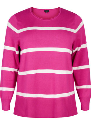 Zizzi Gebreide viscose blouse met strepen, Fuchsia Red Comb, Packshot image number 0