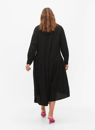 Zizzi Midi jurk met lange mouwen, Black, Model image number 1