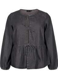 Peplum blouse van denim met striksluiting, Dark Grey Denim