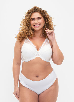 Zizzi Gevoerde kanten beha met beugel, Bright White, Model image number 2