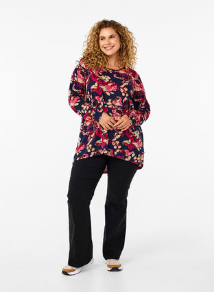 Zizzi Gebloemde blouse met lange mouwen, Ev. Blue Rose Fl.AOP, Model image number 2