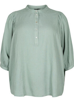 Zizzi Viscose-Linen Mix Shirt Blouse met 3/4 Mouwen, Chinois Green, Packshot image number 0