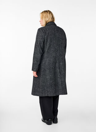 Zizzi Lange wollen jas met visgraatmotief, Dark Grey Melange, Model image number 1