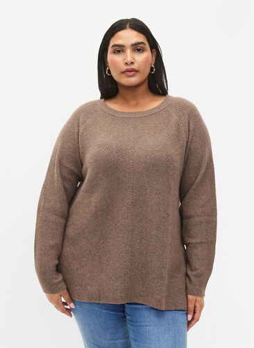 Zizzi Gemêleerde pullover met zijsplit, Walnut/White Mel., Model image number 0