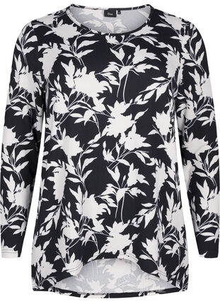 Zizzi Gebloemde blouse met lange mouwen, Night Sky Flower AOP, Packshot image number 0