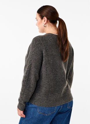 Zizzi Gebreid vest met strikdetails, Dark Grey Melange, Model image number 1