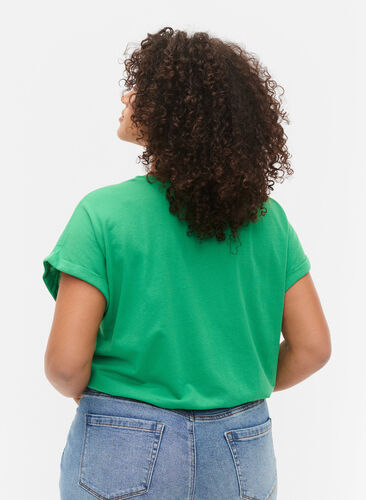 Zizzi T-shirt met korte mouwen van katoenmix, Kelly Green, Model image number 1