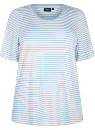 Gestreept T-shirt van lyocell met ronde hals, B White Dusk Blue St