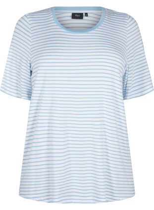 Zizzi Gestreept T-shirt van lyocell met ronde hals, B White Dusk Blue St, Packshot image number 0