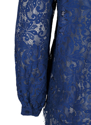 Zizzi Kanten blouse met strikdetail, Estate Blue, Packshot image number 3