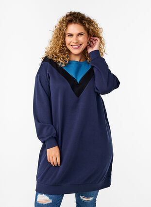 Zizzi Lang sweatshirt met colourblock, Navy B. Color Block, Model image number 0