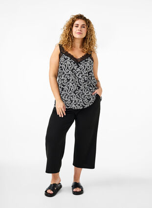 Zizzi Kanten topje van viscose, Black w. Wh.Leaf AOP, Model image number 3