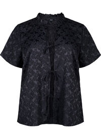 Jacquard blouse met korte mouwen en strikjes