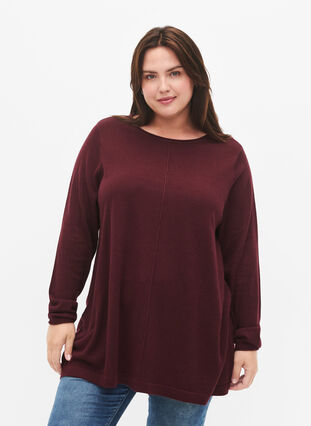 Zizzi Gebreide blouse gemaakt van katoen en viscose., Port Royal, Model image number 0