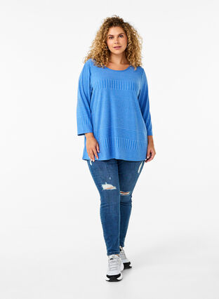 Zizzi Blouse met driekwartmouwen en een gestreept patroon, Princess Blue Mel., Model image number 2