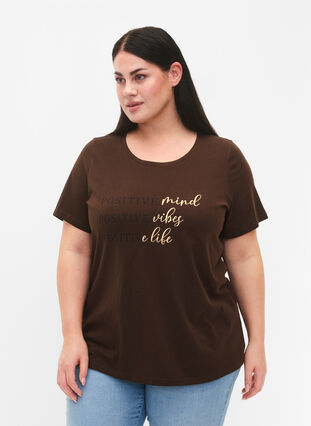 Zizzi Katoenen T-shirt met print, Demitasse W. POS, Model image number 0