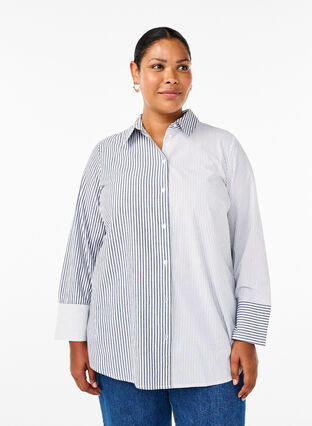 Zizzi Gestreept shirt met lange mouwen, Lava Smoke Stripe, Model image number 0