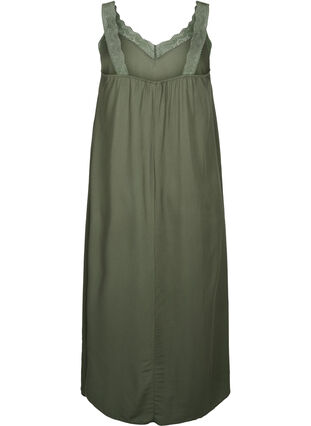Zizzi Halflange jurk met bandjes van viscose met kant, Thyme, Packshot image number 1